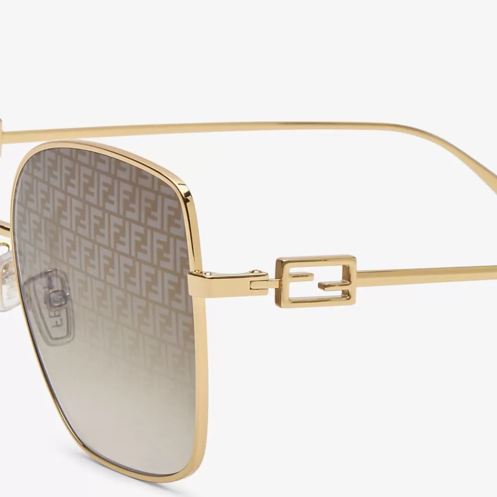 Occhiali>Fendi Occhiali Da Sole In Metallo Oro Con Lenti Con Micrologo Ff