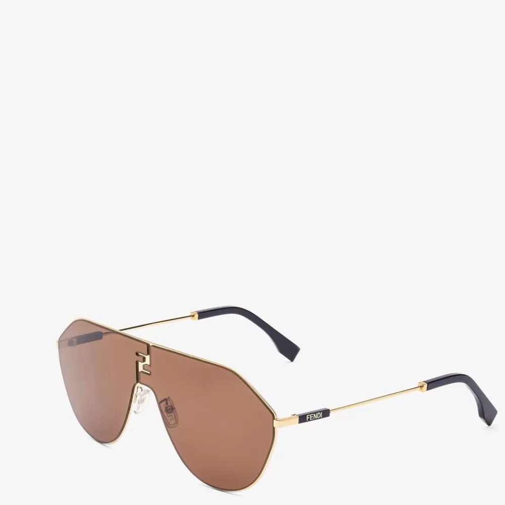 Occhiali>Fendi Occhiali Da Sole In Metallo Oro E Lenti Marroni