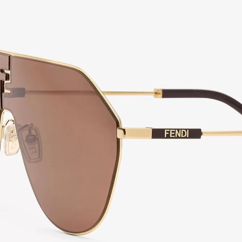 Occhiali>Fendi Occhiali Da Sole In Metallo Oro E Lenti Marroni