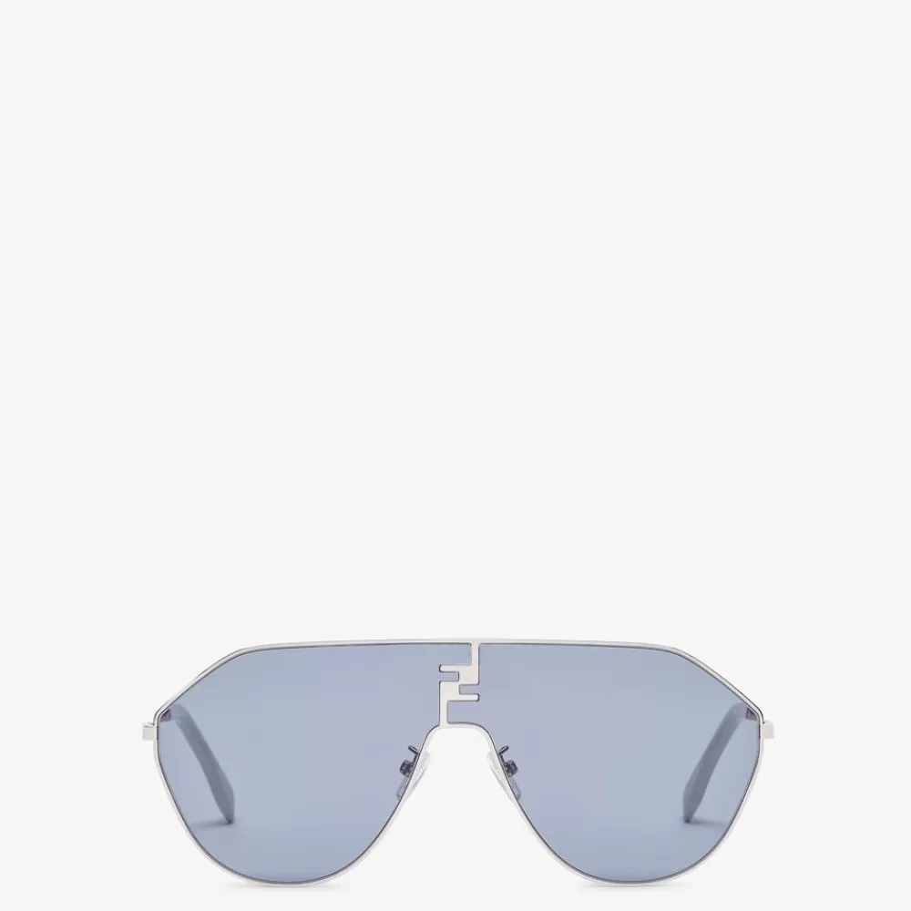 Occhiali>Fendi Occhiali Da Sole In Metallo Palladio E Lenti Blu