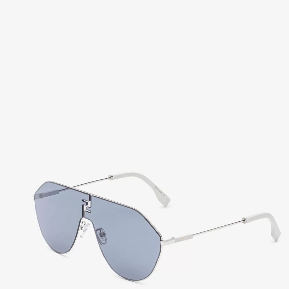 Occhiali>Fendi Occhiali Da Sole In Metallo Palladio E Lenti Blu