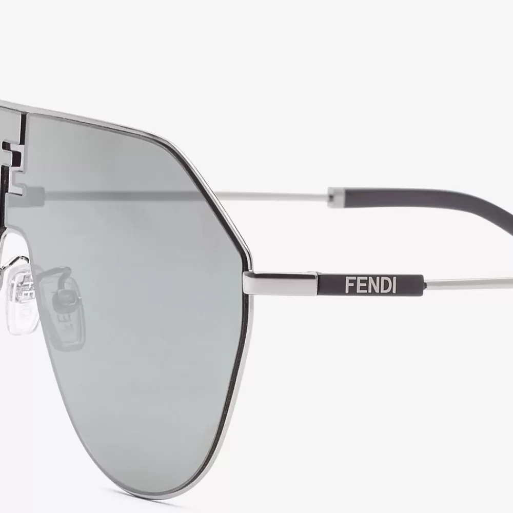 Occhiali>Fendi Occhiali Da Sole In Metallo Rutenio E Lenti Grigie A Specchio