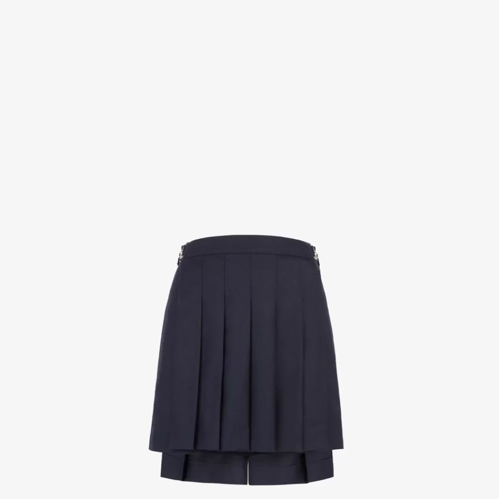 Pantaloni E Shorts>Fendi Pantaloncino In Lana Blu