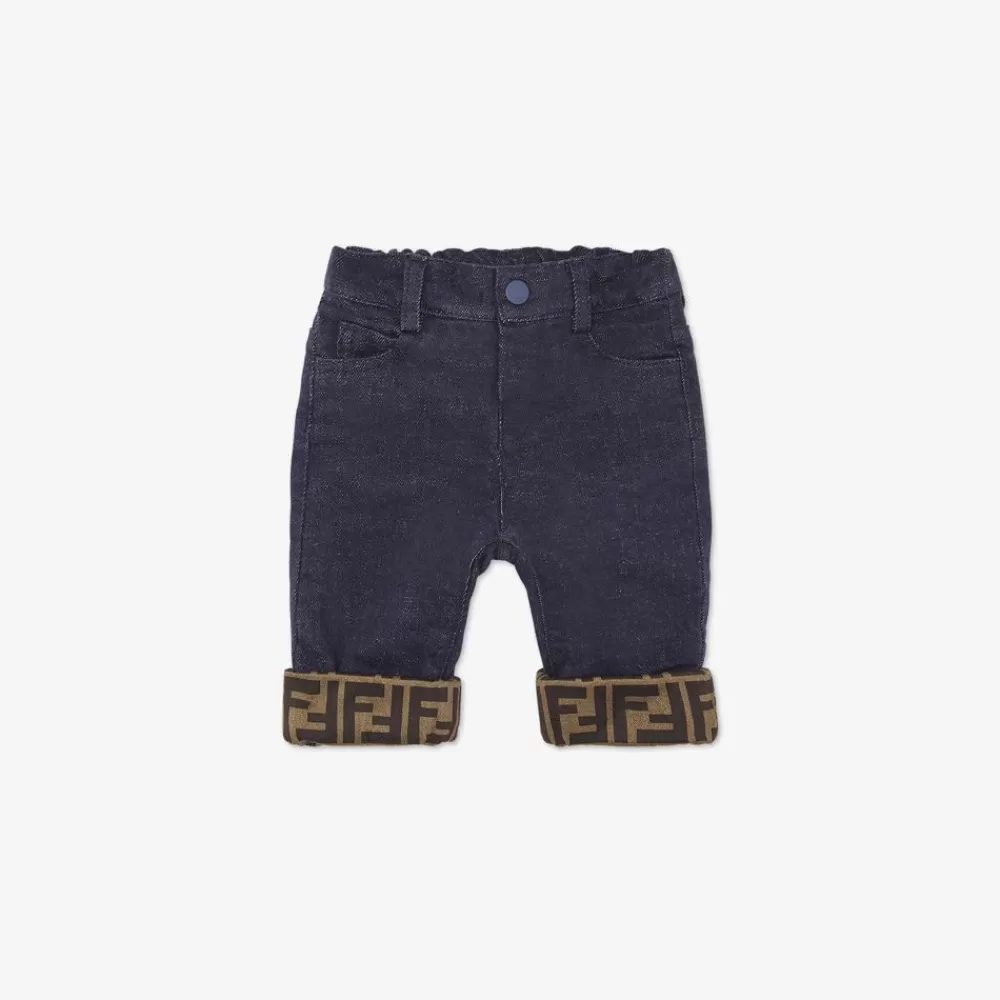 Bambina>Fendi Pantalone Baby In Denim E Bordi Con Logo Ff