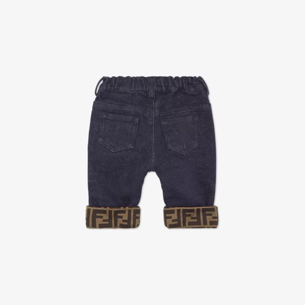 Bambina>Fendi Pantalone Baby In Denim E Bordi Con Logo Ff