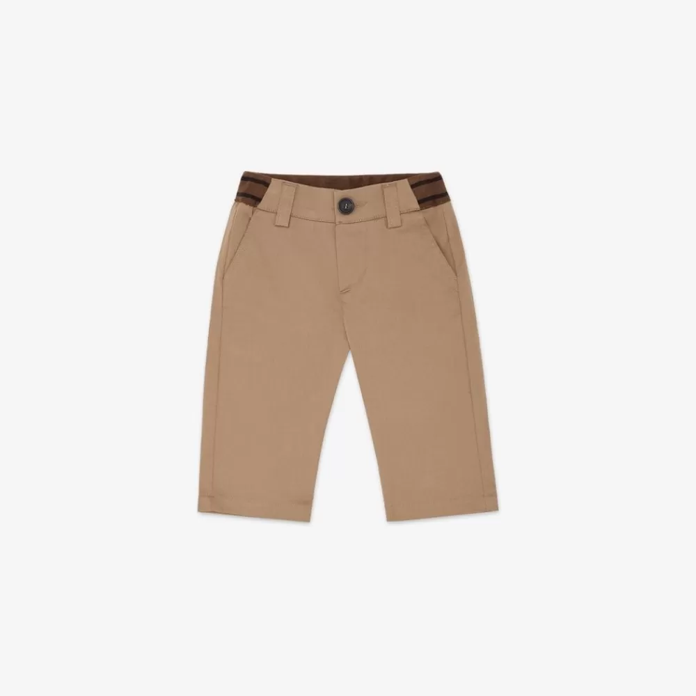 Bambina>Fendi Pantalone In Cotone Beige Con Dettaglio Del Logo