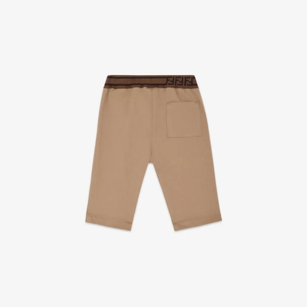 Bambina>Fendi Pantalone In Cotone Beige Con Dettaglio Del Logo