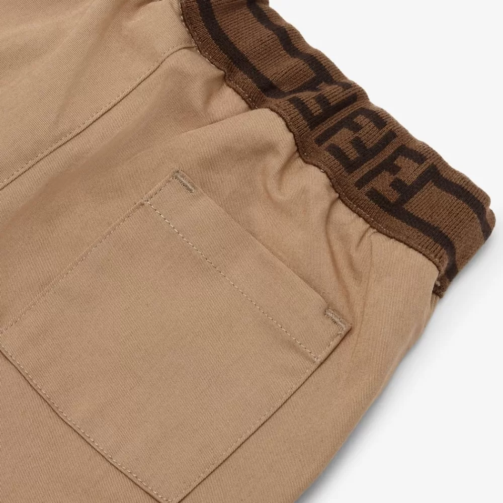 Bambina>Fendi Pantalone In Cotone Beige Con Dettaglio Del Logo
