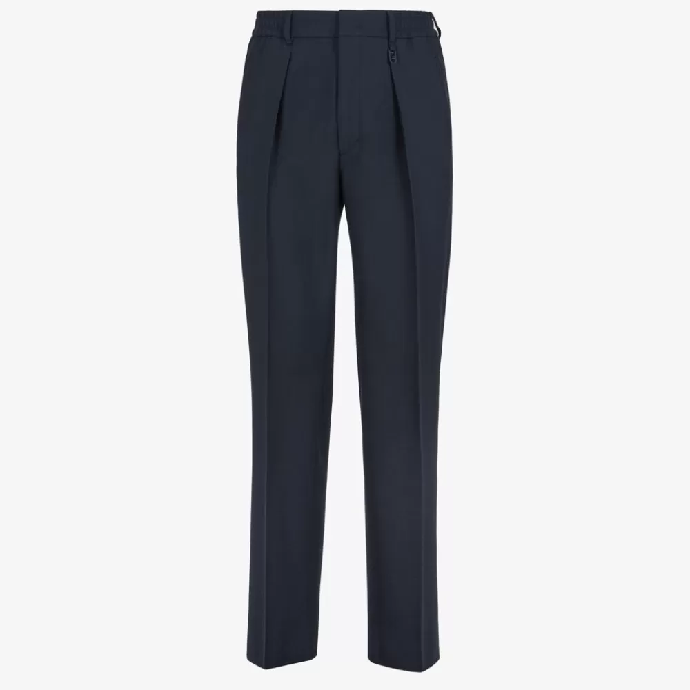 Denim E Pantaloni>Fendi Pantalone In Lana Blu