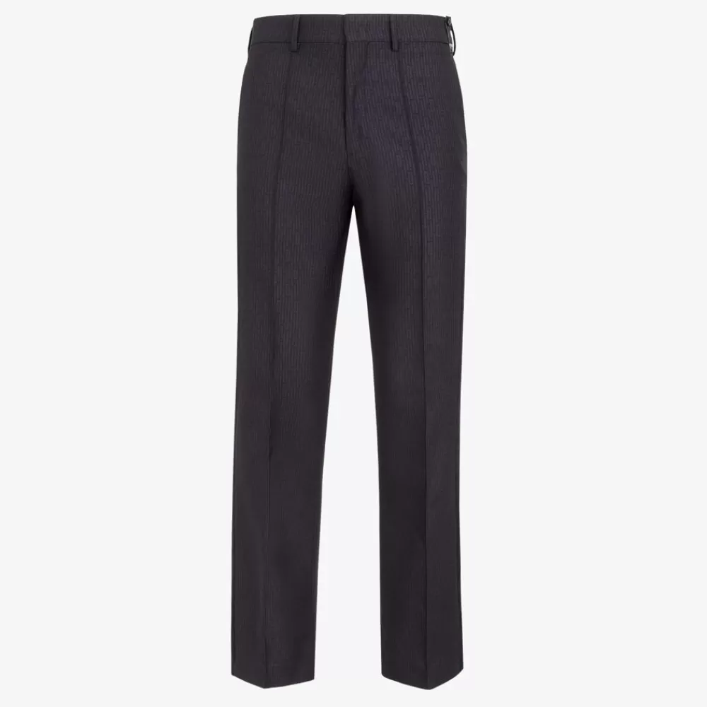 Denim E Pantaloni>Fendi Pantalone In Lana Nera