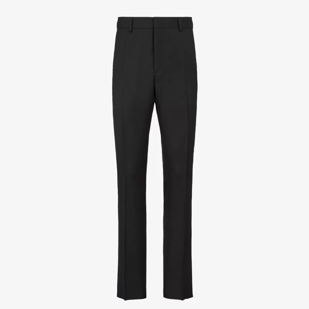Denim E Pantaloni>Fendi Pantalone In Lana Seta Nera