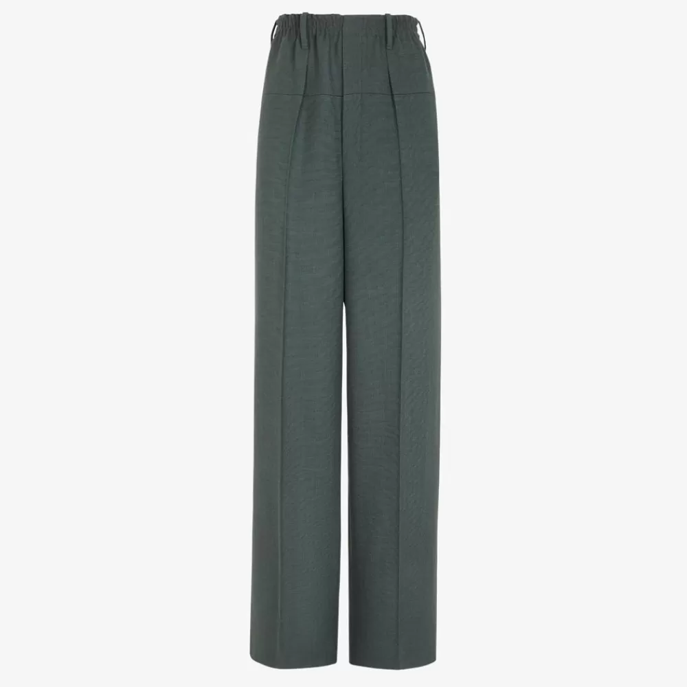 Pantaloni E Shorts>Fendi Pantalone In Lana Verde