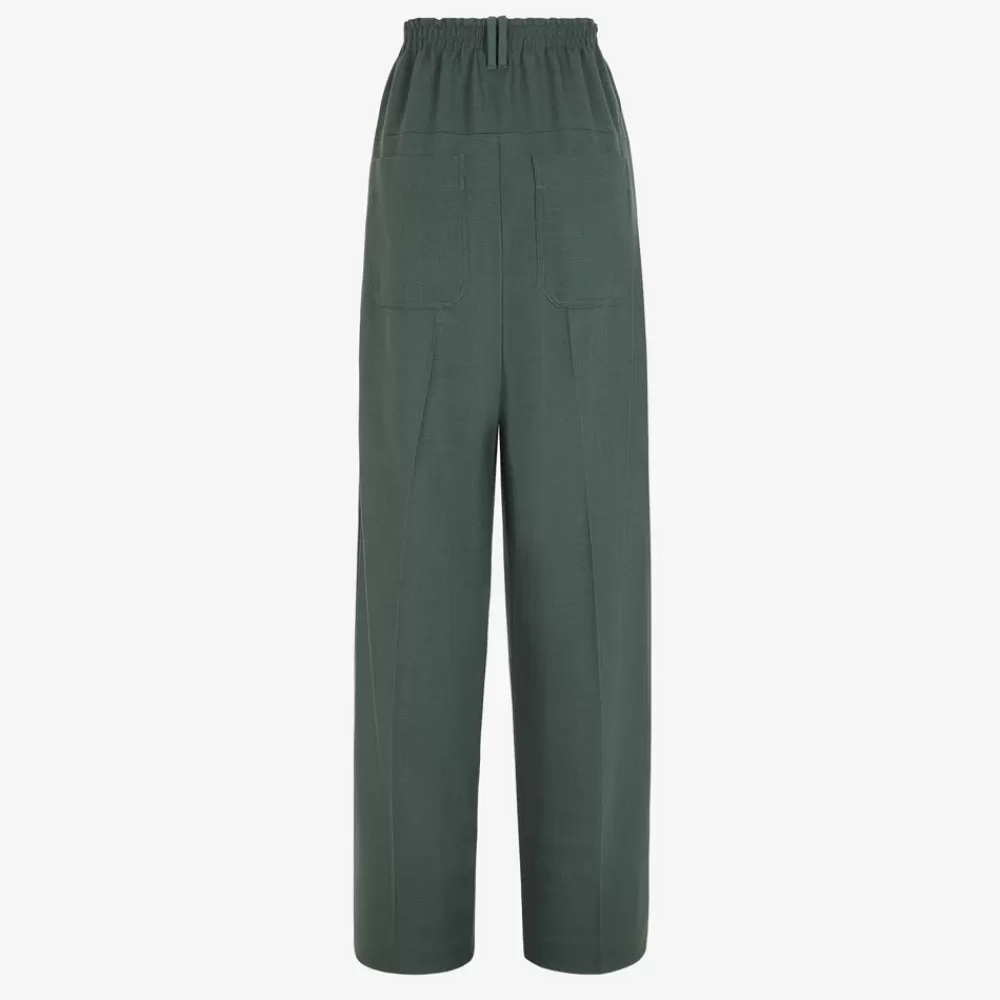 Pantaloni E Shorts>Fendi Pantalone In Lana Verde