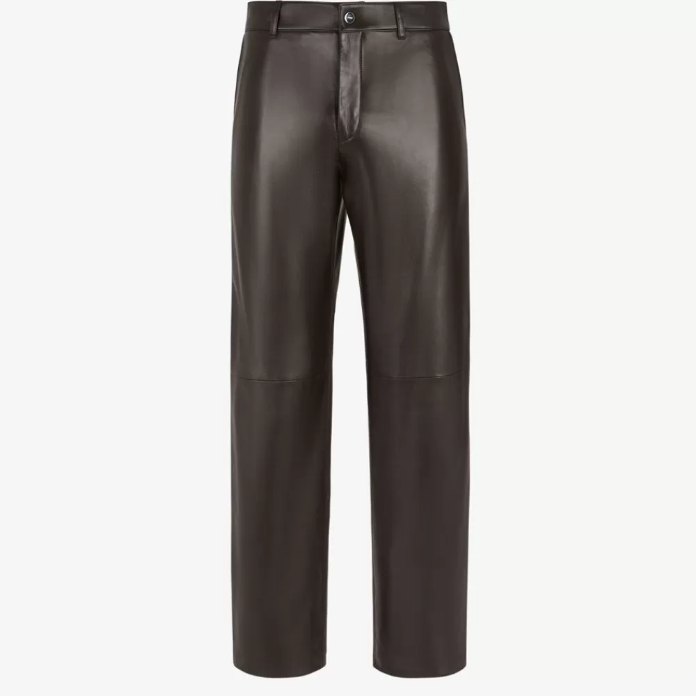 Denim E Pantaloni>Fendi Pantalone In Pelle Marrone