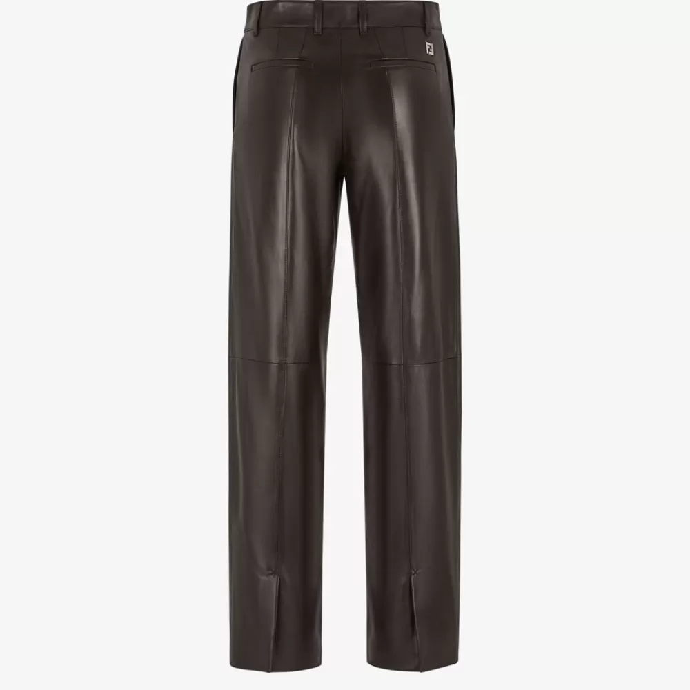 Denim E Pantaloni>Fendi Pantalone In Pelle Marrone