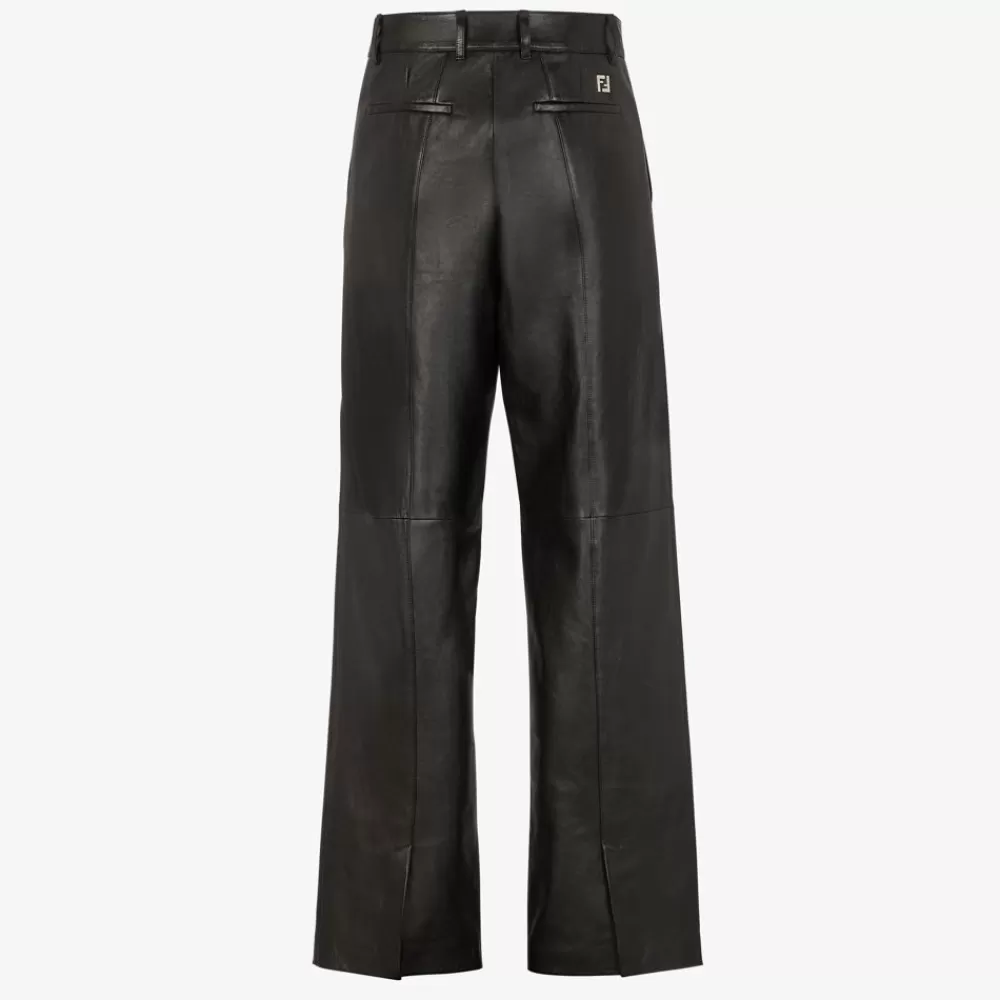 Denim E Pantaloni>Fendi Pantalone In Pelle Plonge Nera