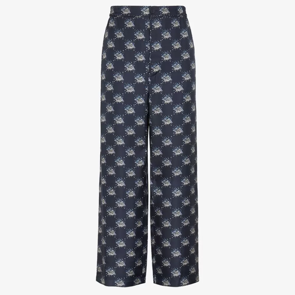 Denim E Pantaloni>Fendi Pantalone In Seta Blu