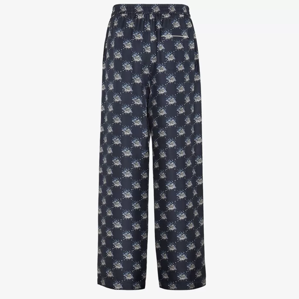 Denim E Pantaloni>Fendi Pantalone In Seta Blu