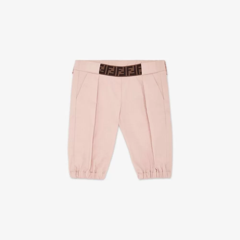 Bambina>Fendi Pantaloni In Cotone Rosa Con Dettaglio Del Logo