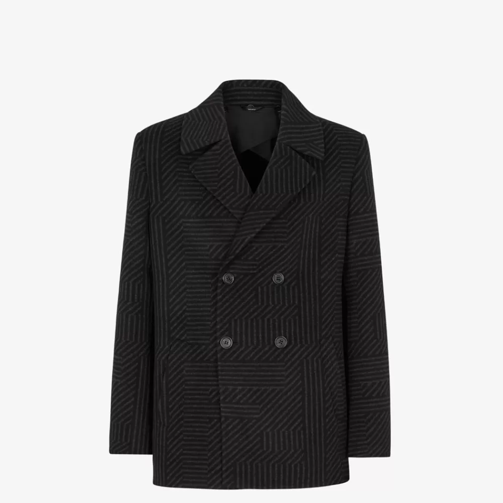 Cappotti E Capispalla>Fendi Peacoat In Lana Nera