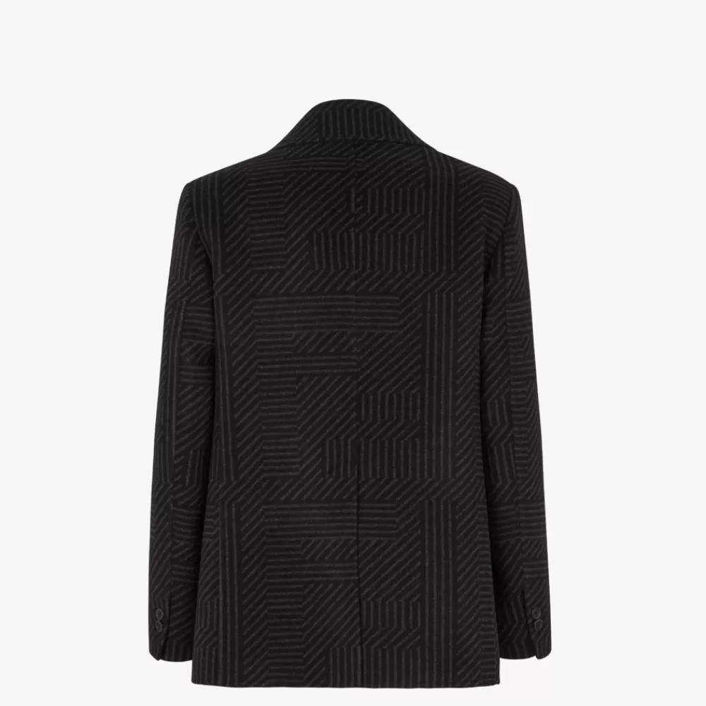 Cappotti E Capispalla>Fendi Peacoat In Lana Nera