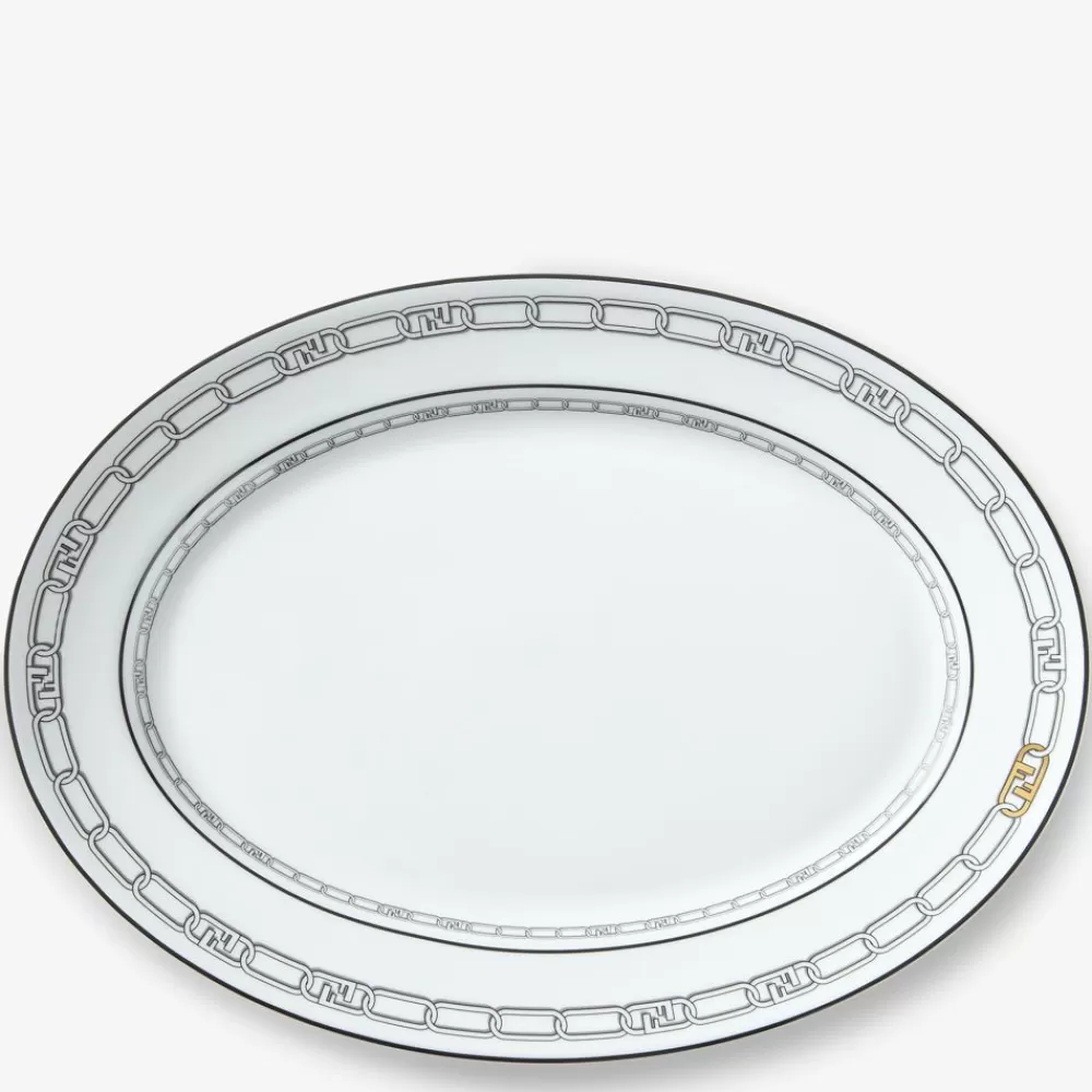 Accessori Per La Tavola>Fendi Piatto Da Portata Ovale In Porcellana Bianca