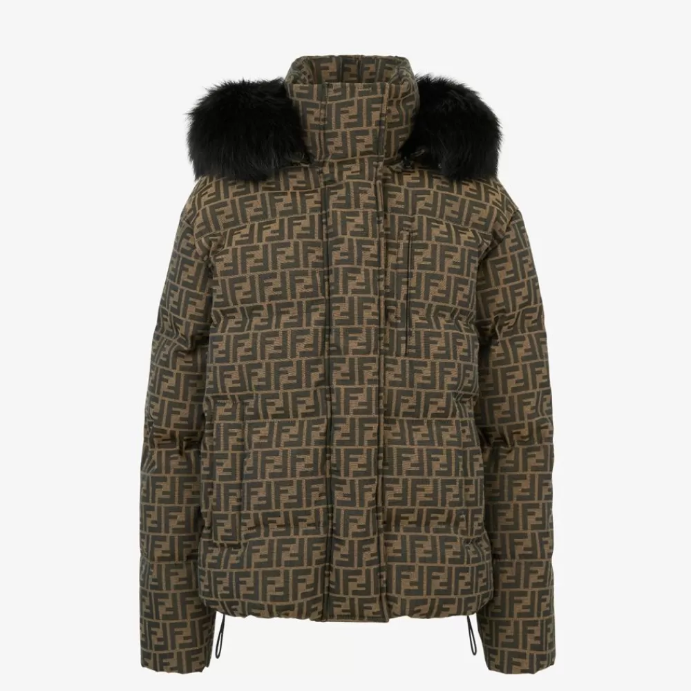 Skiwear>Fendi Piumino In Canvas Ff Marrone