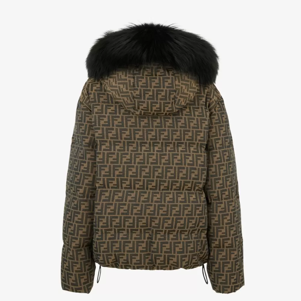 Skiwear>Fendi Piumino In Canvas Ff Marrone