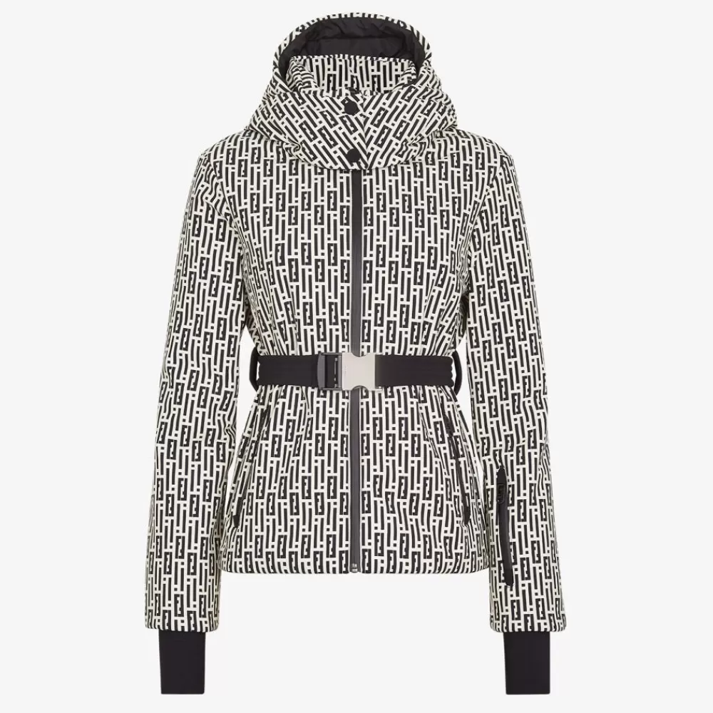 Skiwear>Fendi Piumino In Nylon Stampato Bianco E Nero