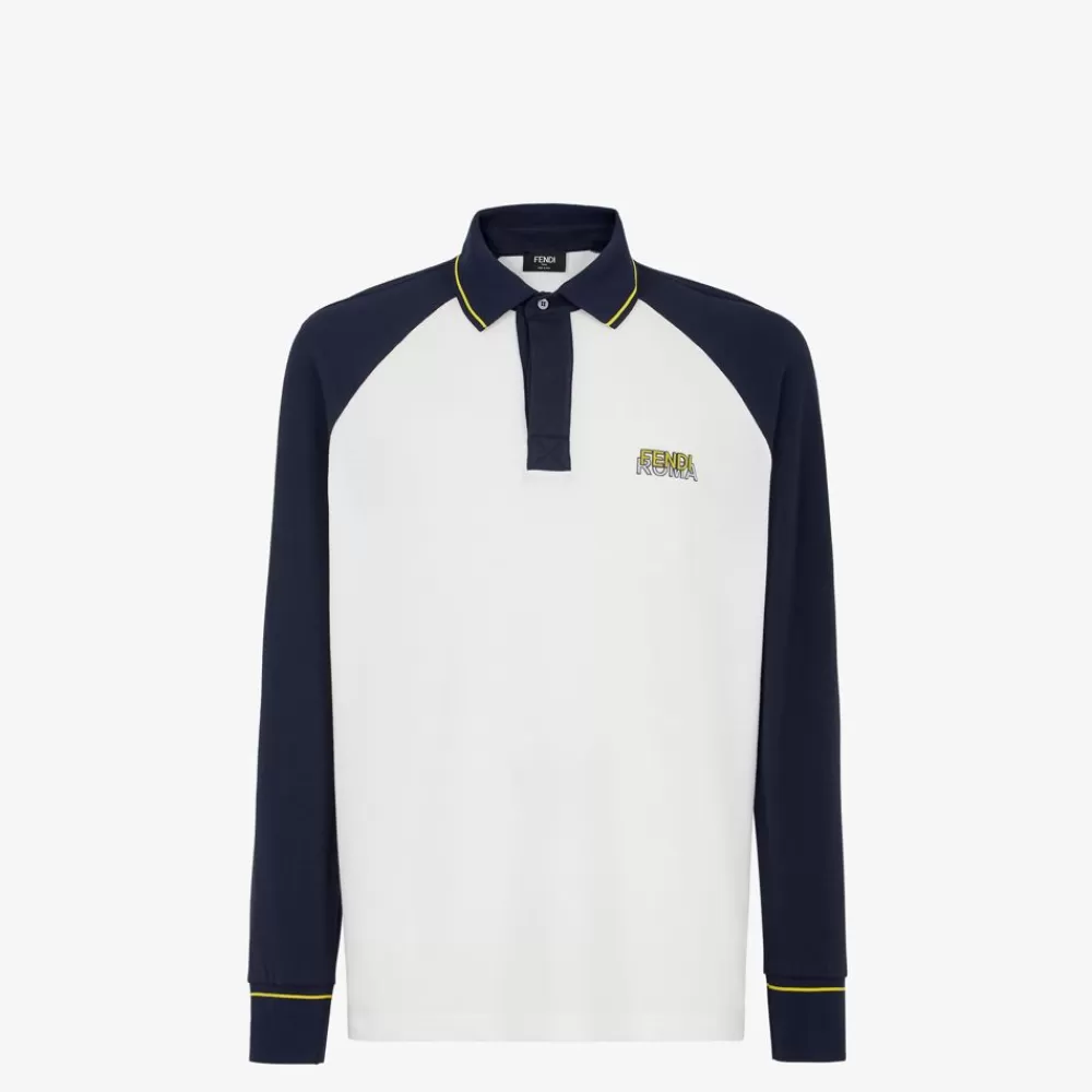 Activewear>Fendi Polo Da Golf In Piquet Bianco E Blu