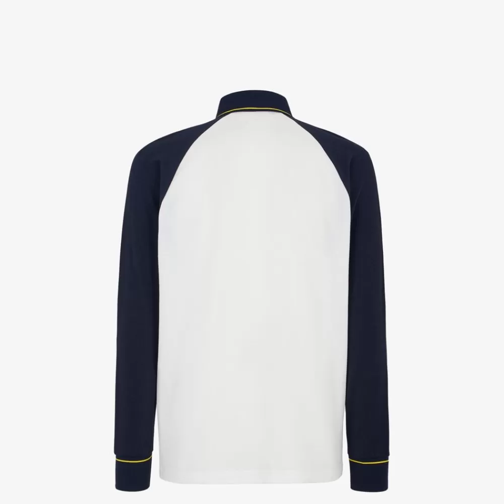 Activewear>Fendi Polo Da Golf In Piquet Bianco E Blu