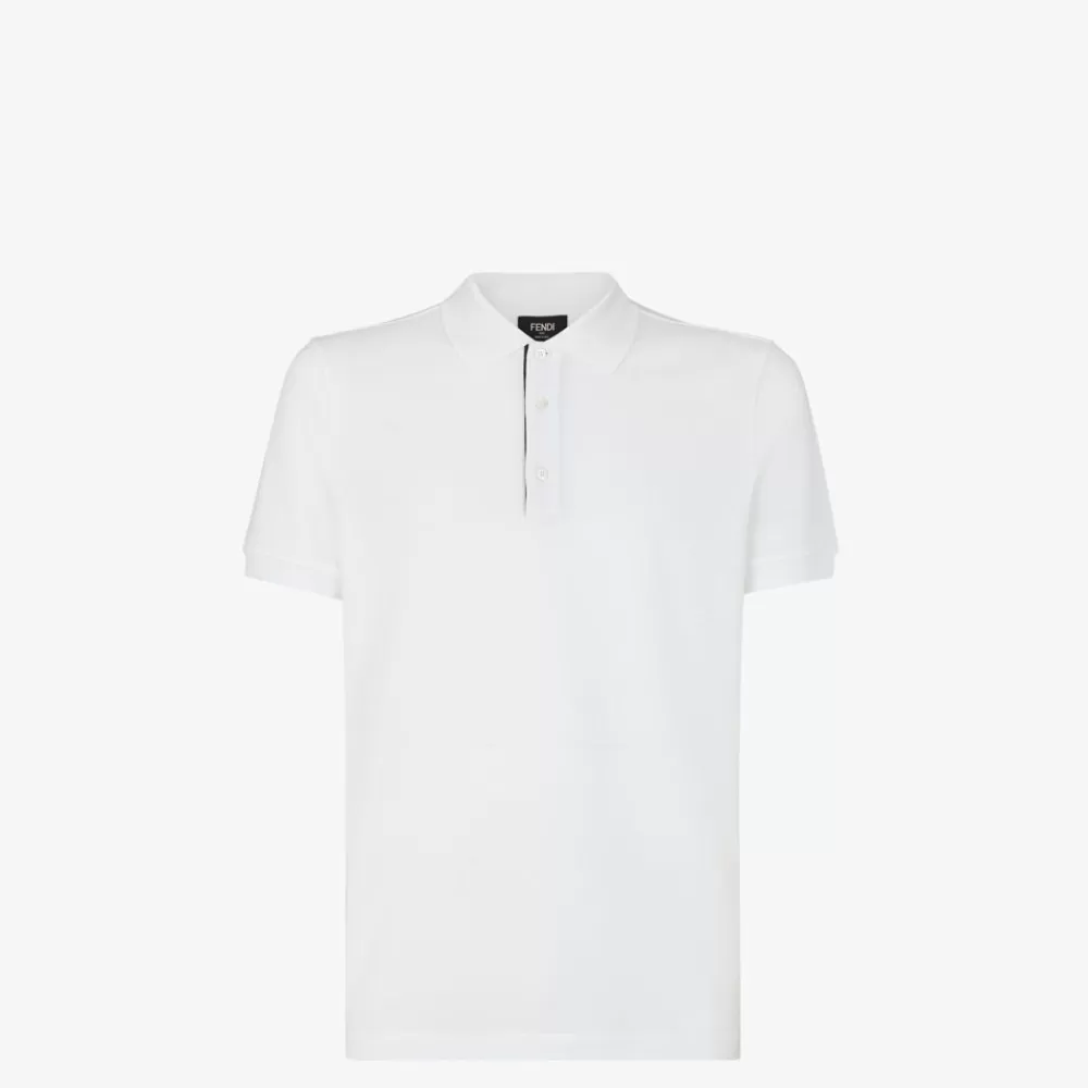 T-Shirt E Polo>Fendi Polo In Piquet Bianco
