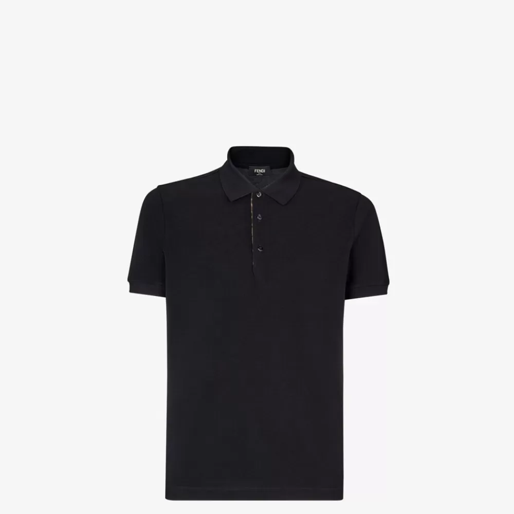 T-Shirt E Polo>Fendi Polo In Piquet Nero