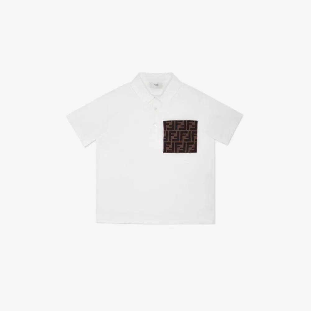 Abbigliamento>Fendi Polo Junior In Jersey Bianco Con Dettaglio Logo Ff