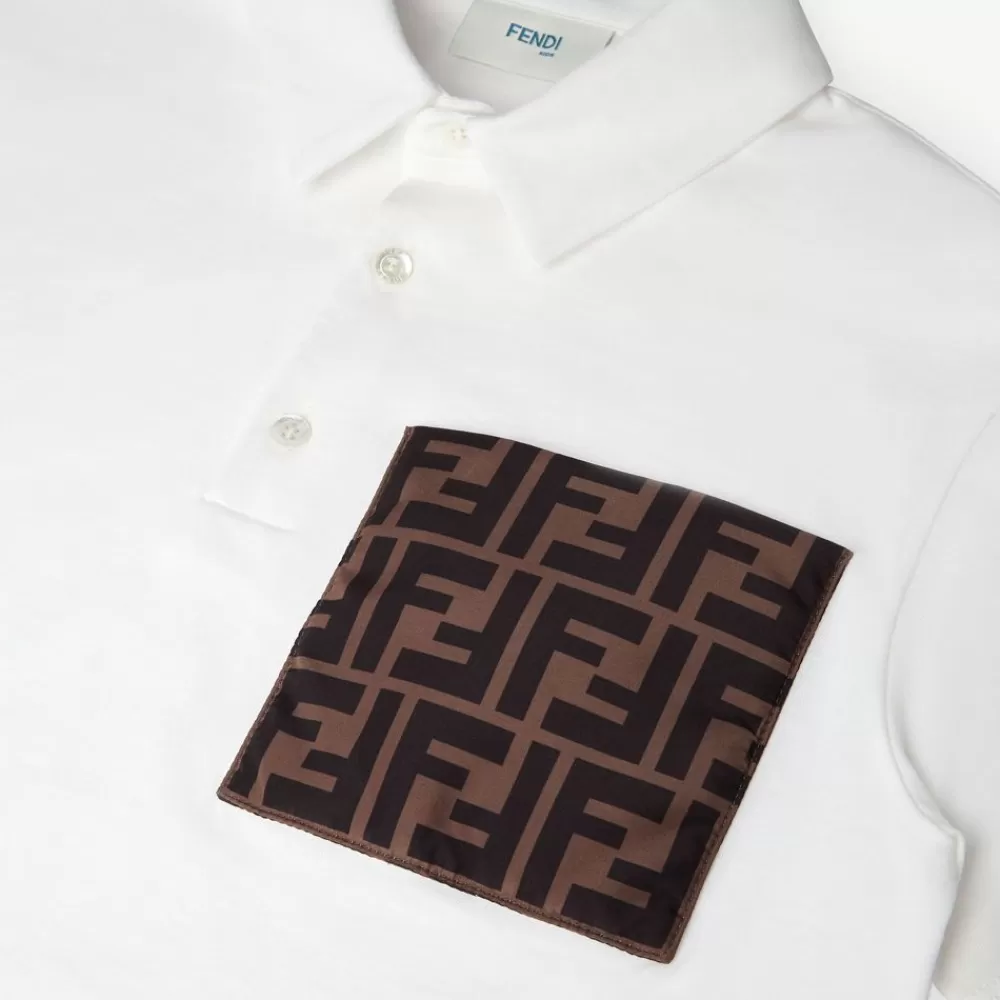 Abbigliamento>Fendi Polo Junior In Jersey Bianco Con Dettaglio Logo Ff