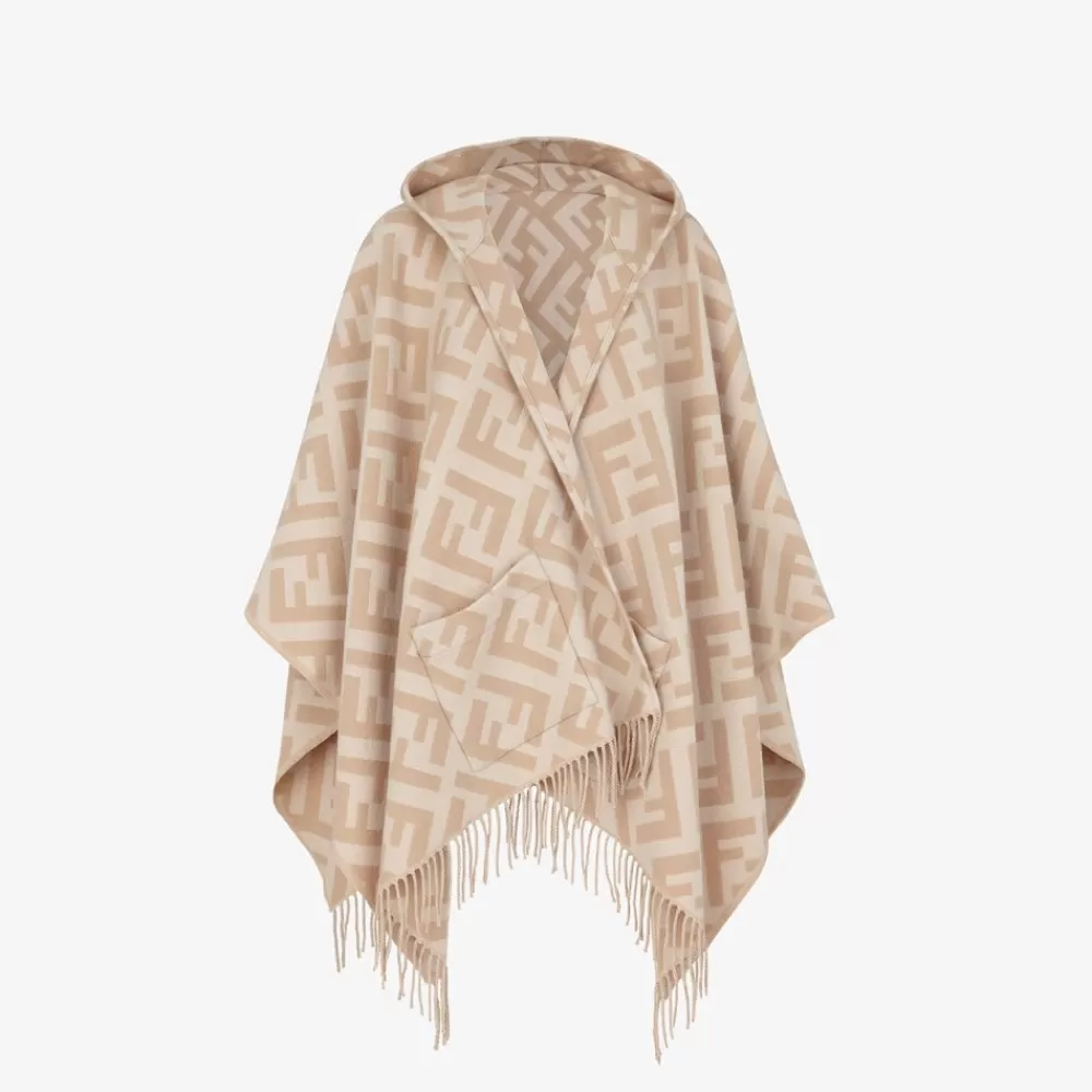 Sciarpe E Poncho>Fendi Poncho In Cashmere Beige