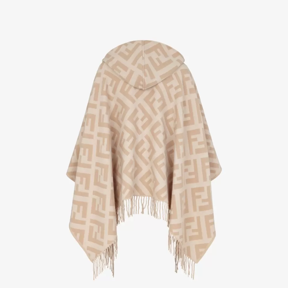Sciarpe E Poncho>Fendi Poncho In Cashmere Beige