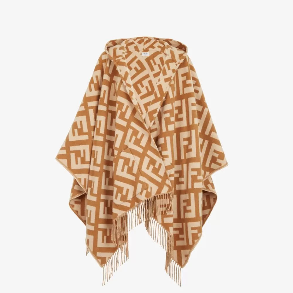 Sciarpe E Poncho>Fendi Poncho In Cashmere Color Caramello