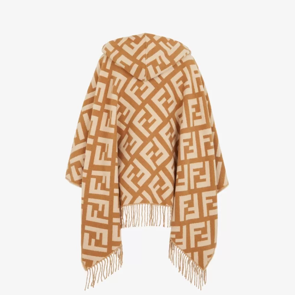 Sciarpe E Poncho>Fendi Poncho In Cashmere Color Caramello