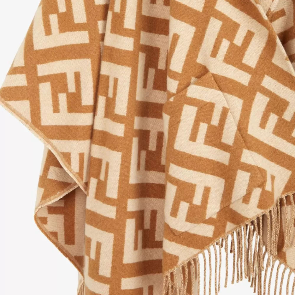 Sciarpe E Poncho>Fendi Poncho In Cashmere Color Caramello