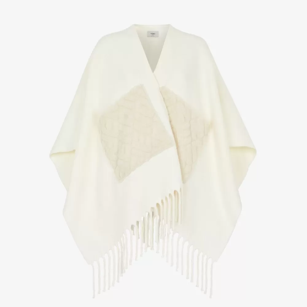 Sciarpe E Poncho>Fendi Poncho In Lana Color Avorio