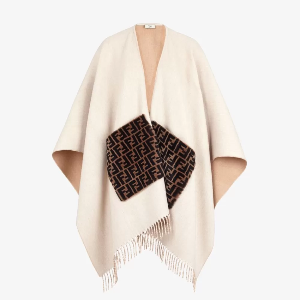 Sciarpe E Poncho>Fendi Poncho In Lana E Cashmere Beige