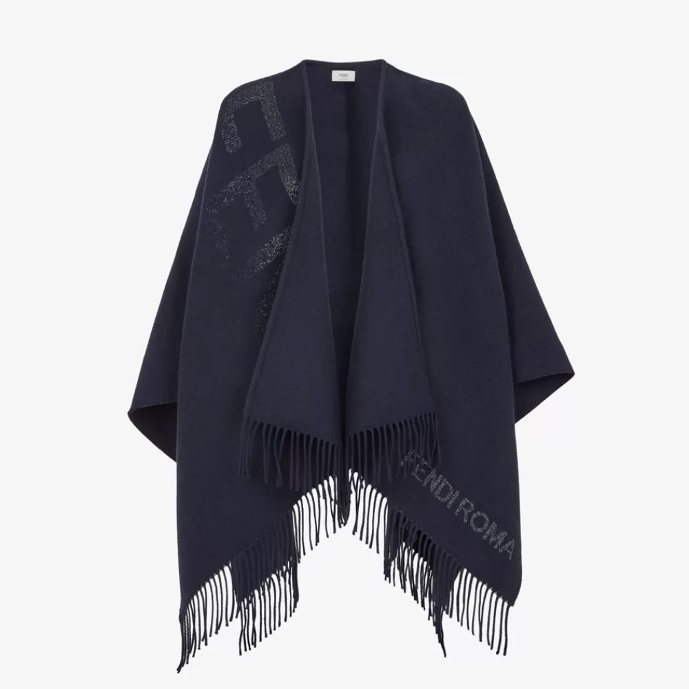 Sciarpe E Poncho>Fendi Poncho In Lana E Cashmere Blu