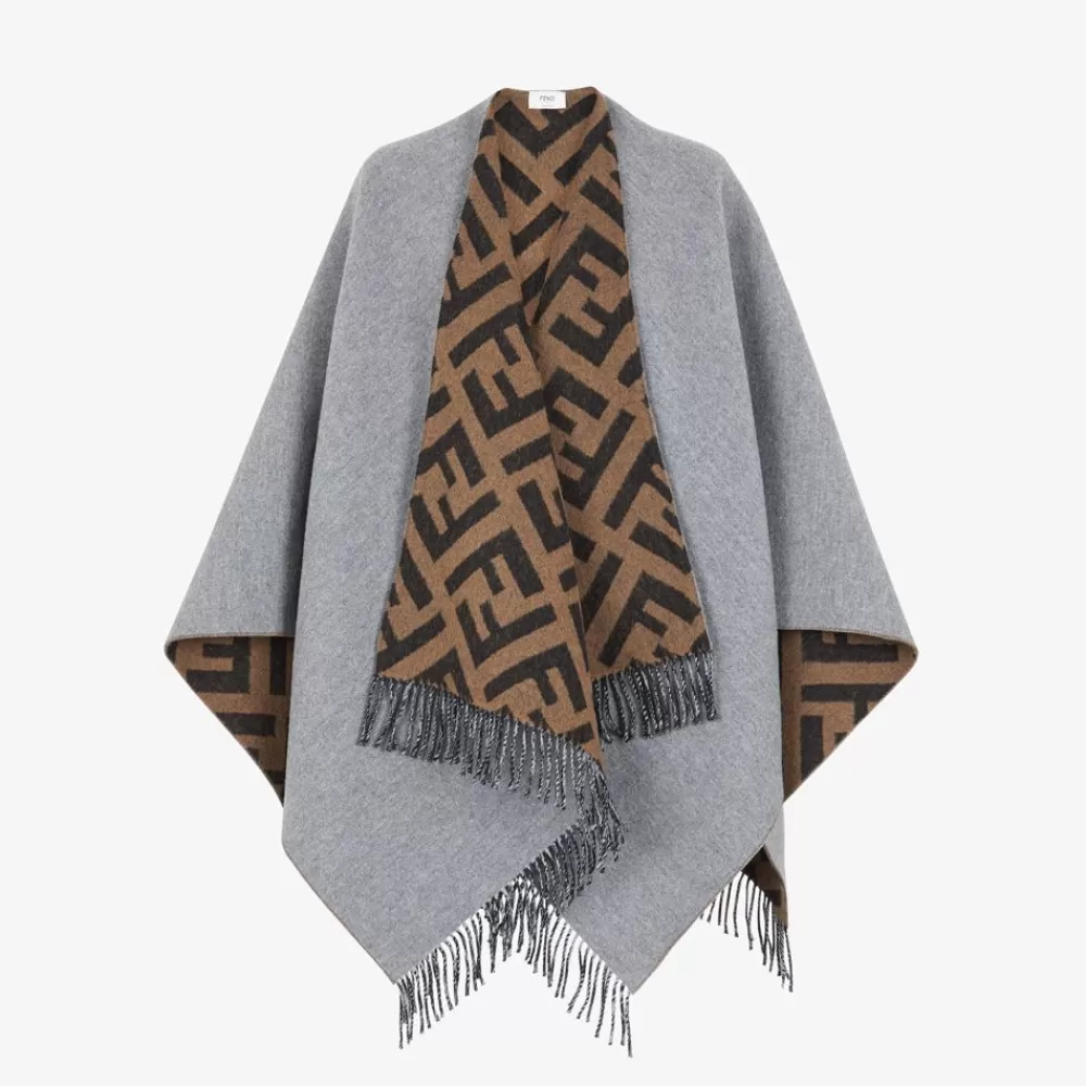 Sciarpe E Poncho>Fendi Poncho In Lana E Cashmere Grigio