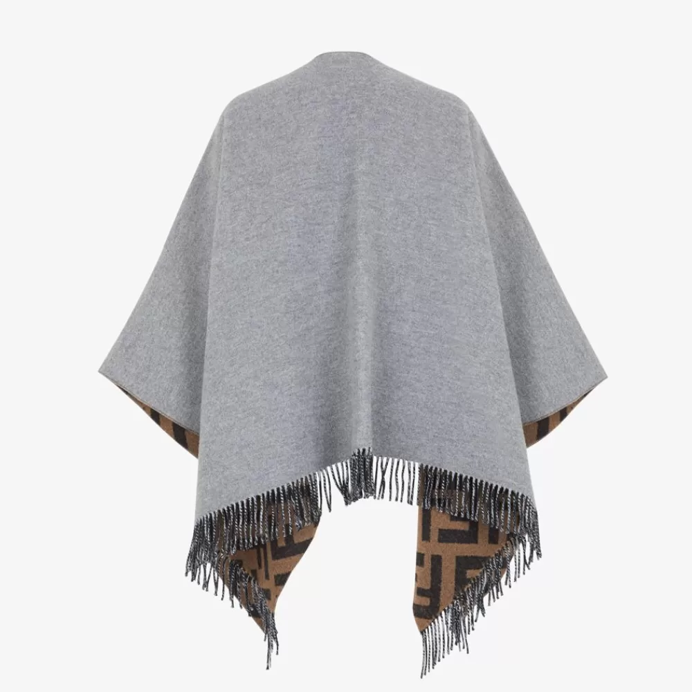 Sciarpe E Poncho>Fendi Poncho In Lana E Cashmere Grigio