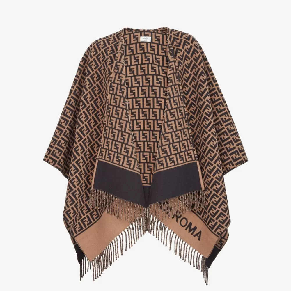 Sciarpe E Poncho>Fendi Poncho In Lana E Cashmere Marrone