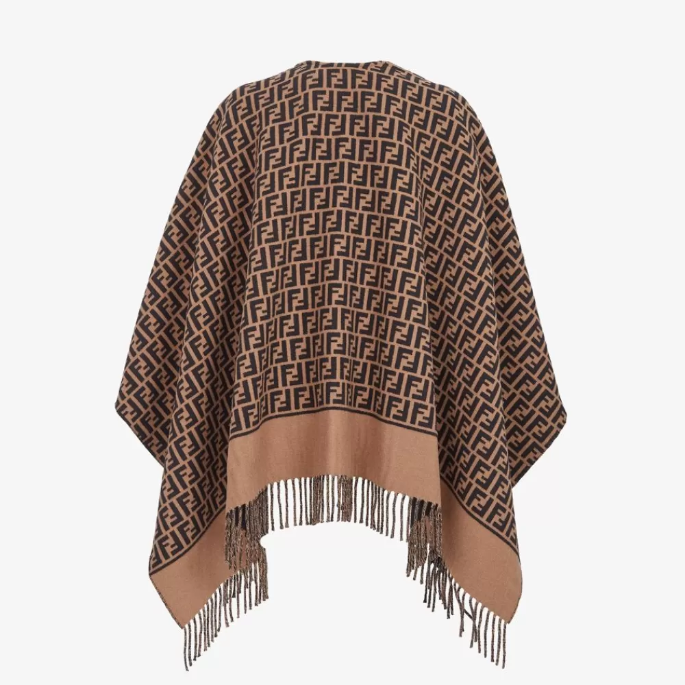 Sciarpe E Poncho>Fendi Poncho In Lana E Cashmere Marrone