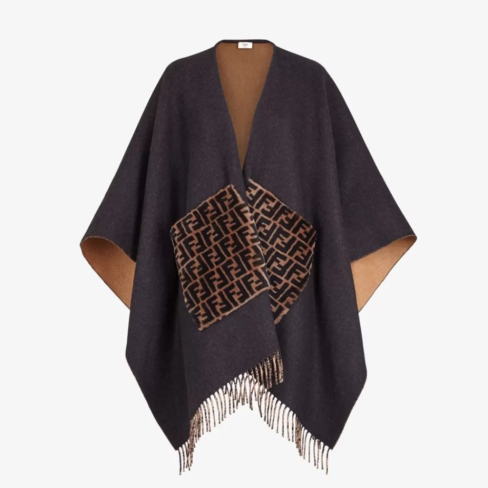 Sciarpe E Poncho>Fendi Poncho In Lana E Cashmere Nero