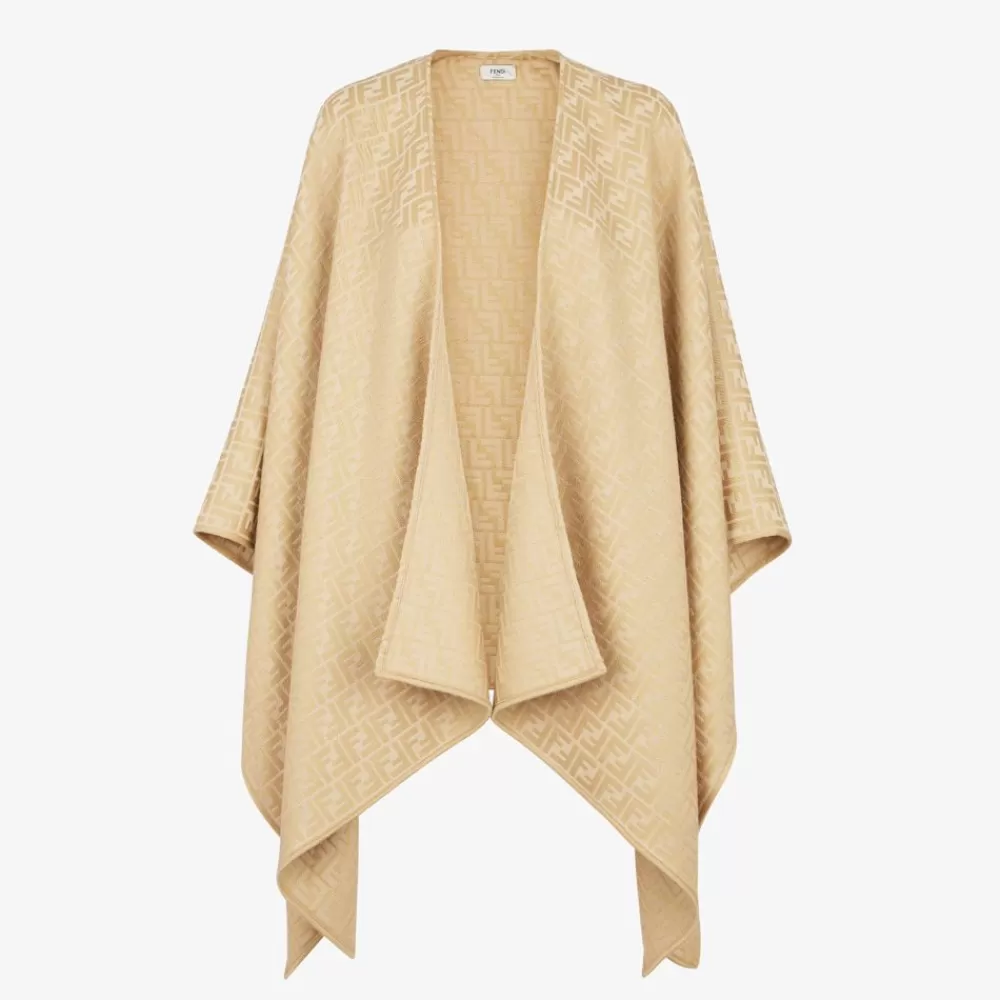 Sciarpe E Poncho>Fendi Poncho In Lana E Seta Beige