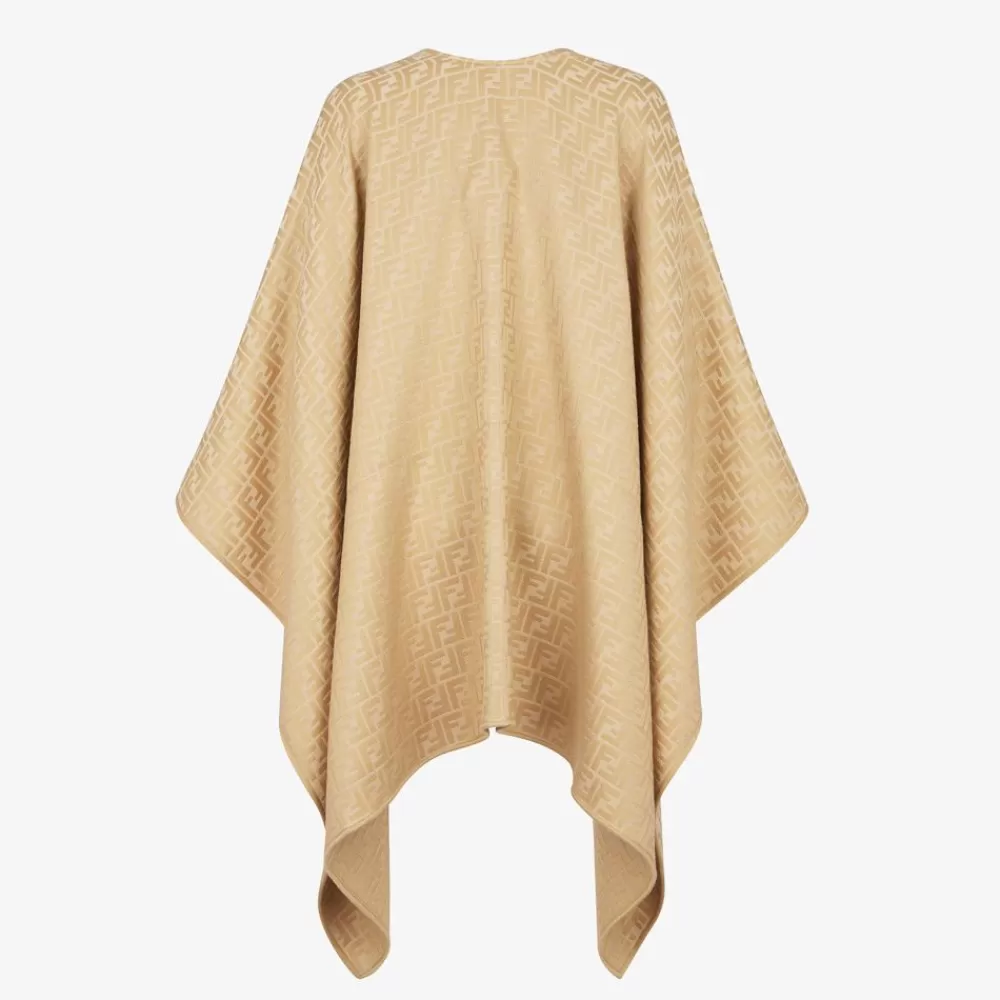 Sciarpe E Poncho>Fendi Poncho In Lana E Seta Beige